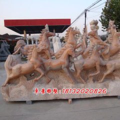石雕奔馬，石頭奔馬雕塑，石雕飛馬雕塑