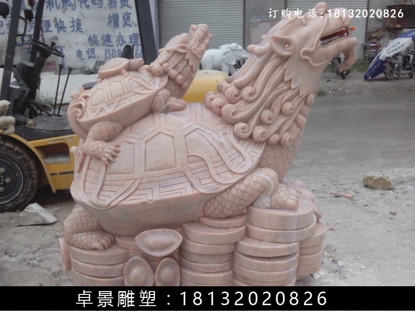 龍龜石雕,晚霞紅龍龜雕塑 (1)