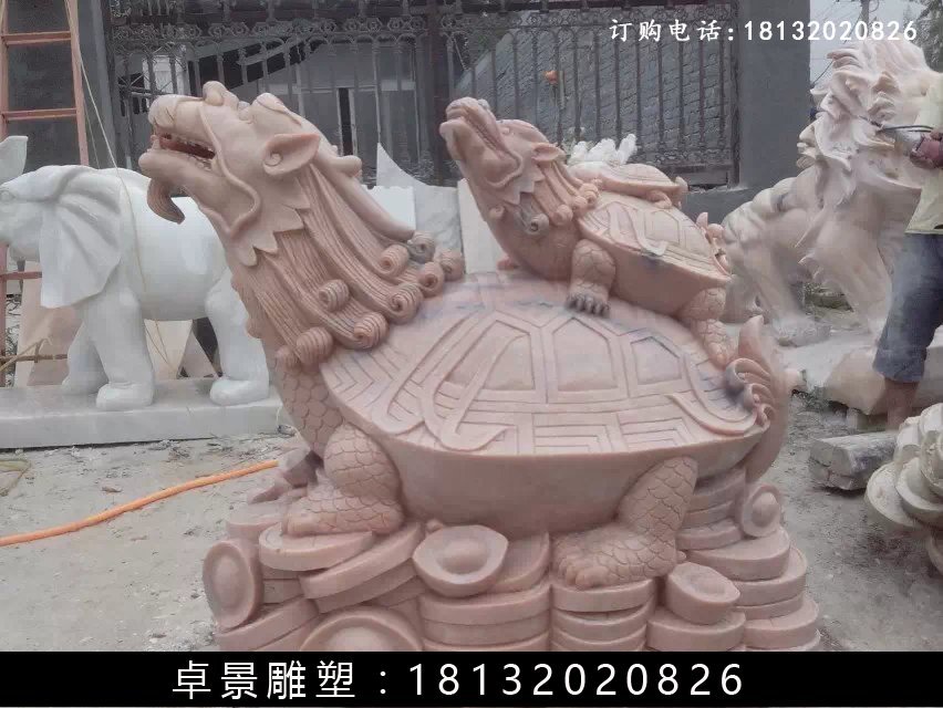 龍龜石雕,晚霞紅龍龜雕塑 (3)