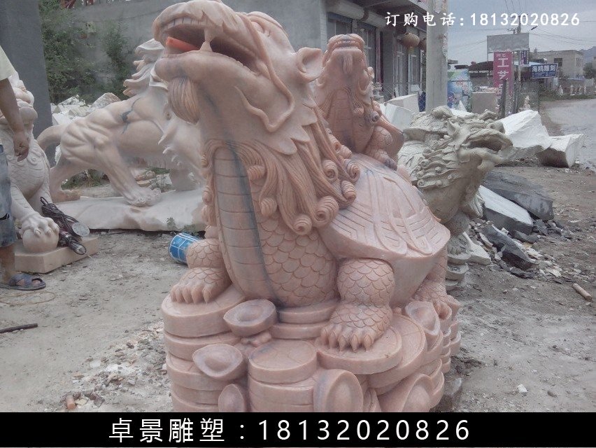 龍龜石雕,晚霞紅龍龜雕塑 (2)