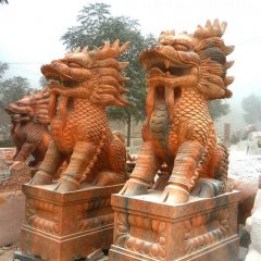 麒麟石雕,晚霞紅麒麟石雕