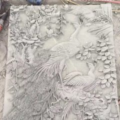石雕百鳥朝鳳浮雕,漢白玉石浮雕