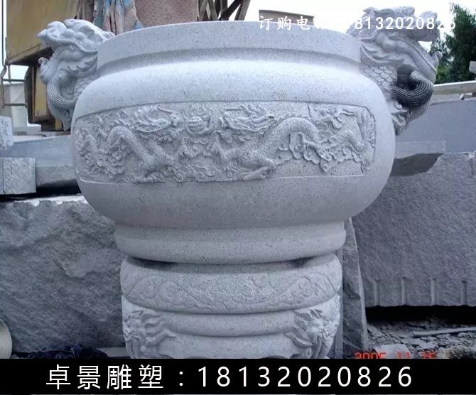 石圓鼎，石香爐雕塑 (2)