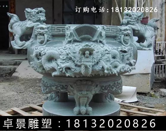 石圓鼎，石香爐雕塑 (3)