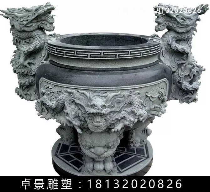 石圓鼎，石香爐雕塑 (5)