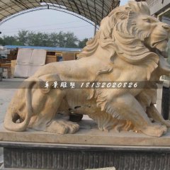 石獅子雕塑,晚霞紅獅子雕塑