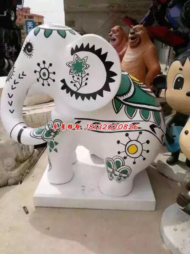 玻璃鋼大象雕塑,彩繪大象雕塑 (1)