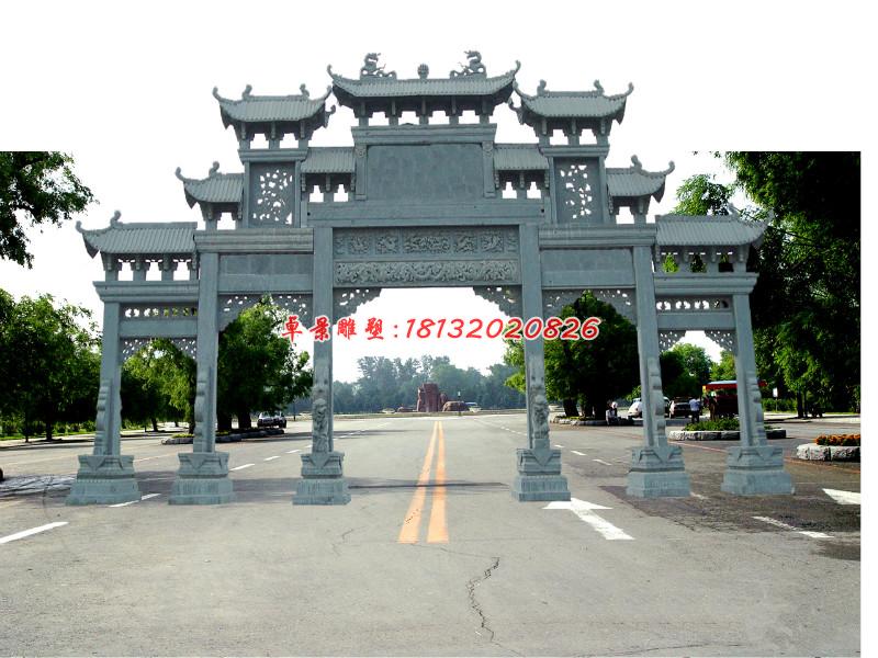五門石牌坊,青石牌坊雕塑 (3)