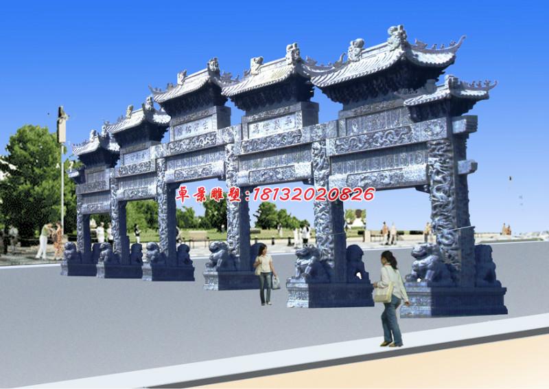 五門石牌坊,青石牌坊雕塑 (4)