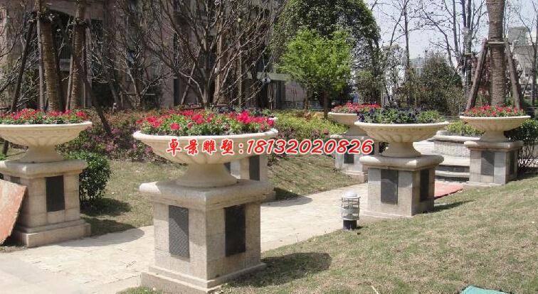 石雕花盆，公園景觀雕塑