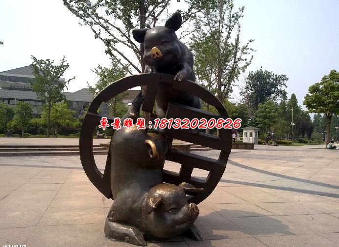 銅雕動物雕塑,銅豬雕塑,公園景觀銅雕