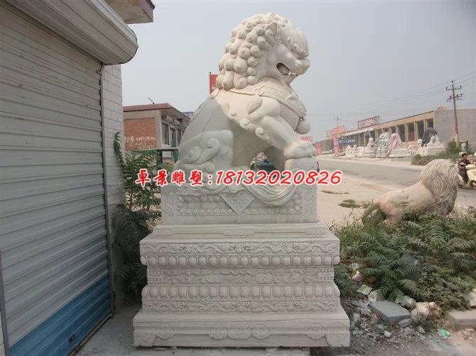 石雕北京獅，踩球石獅子雕塑 (1)