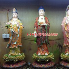 西方三圣雕塑，玻璃鋼彩繪佛像雕塑
