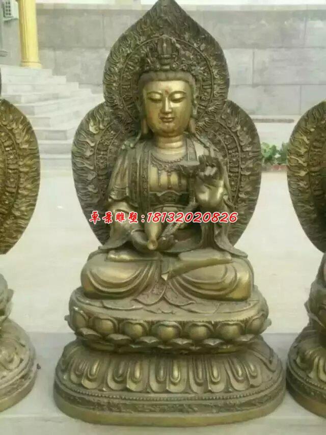 西方三圣銅雕,坐式佛像雕塑 (1)
