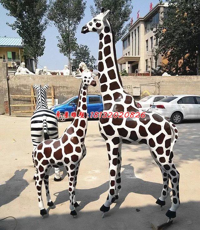 玻璃鋼母子長頸鹿，玻璃鋼動物雕塑 (1)
