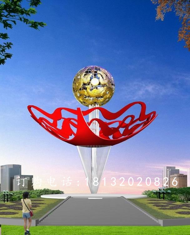 不銹鋼花朵雕塑，廣場(chǎng)不銹鋼花球雕塑