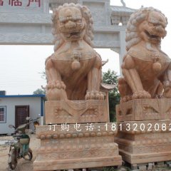 北京獅石雕,晚霞紅北京獅雕塑