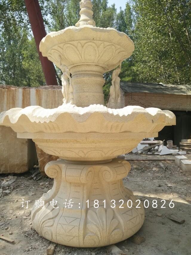 兩層噴泉石雕，砂巖噴泉雕塑