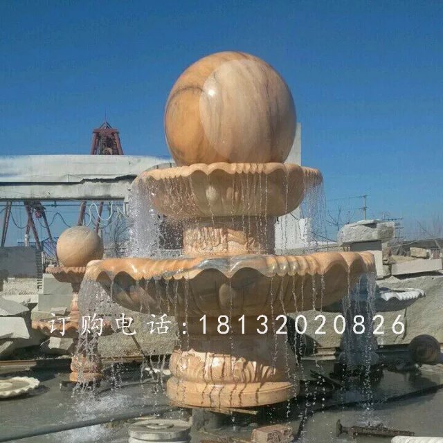 風水球噴泉石雕，晚霞紅噴水球 (2)