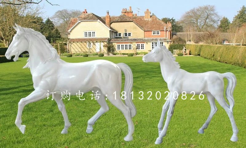 公園動(dòng)物雕塑，玻璃鋼小白馬 (1)