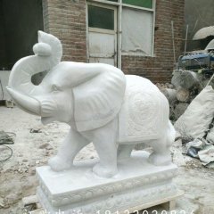 漢白玉大象石雕，招財動物雕塑