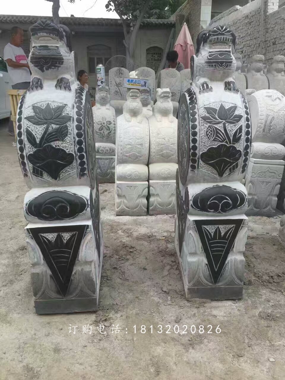 仿古門墩石雕，荷花門墩雕塑 (3)