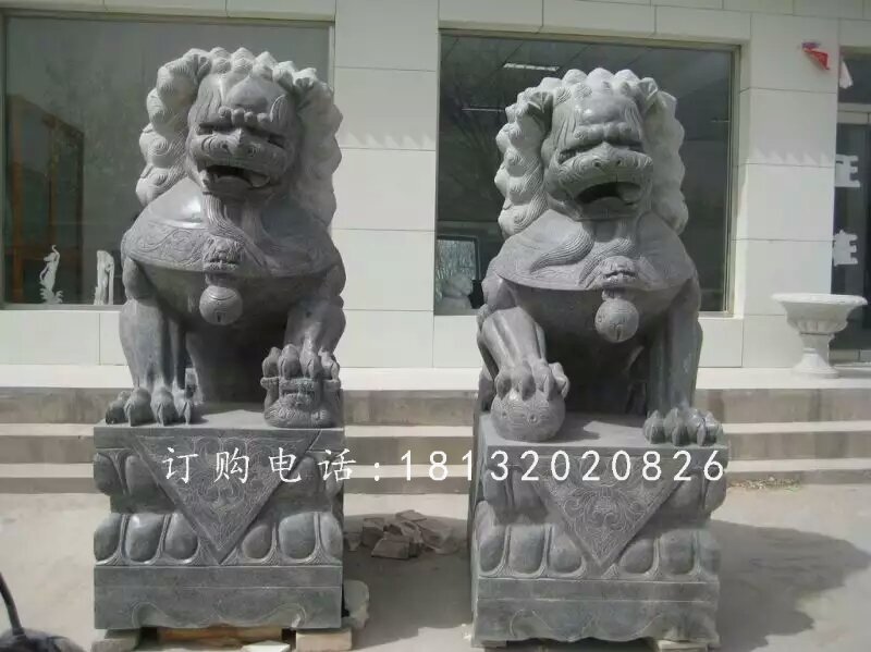 青石獅子雕塑，石雕北京獅 (1)