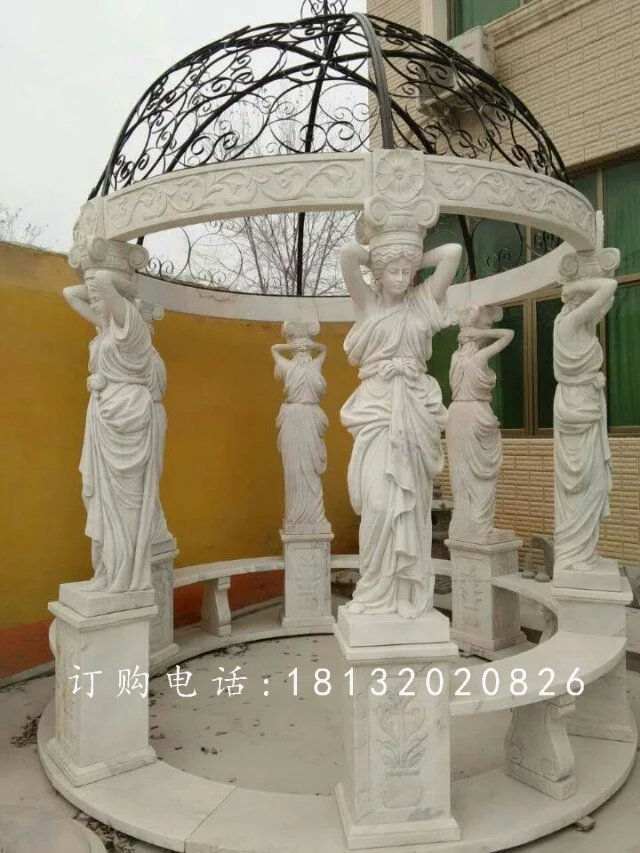 人物涼亭石雕,別墅小區(qū)石涼亭