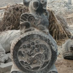 青石門墩，仿古抱鼓石