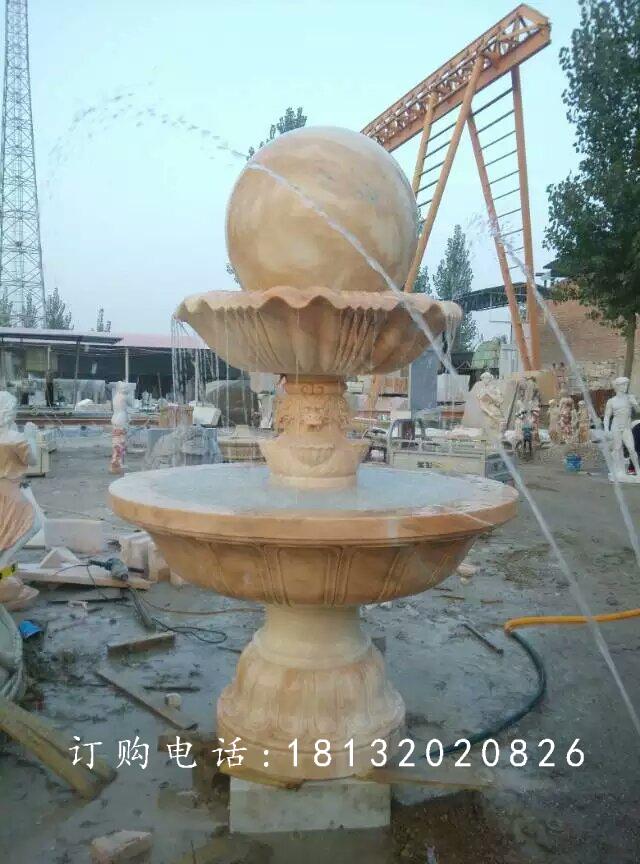 風水球噴泉雕塑,晚霞紅風水球石雕