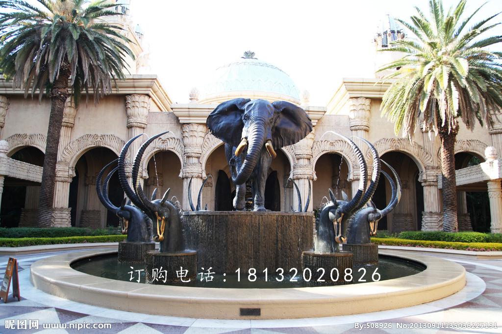 大象噴泉銅雕，公園動(dòng)物噴泉銅雕