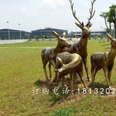 梅花鹿銅雕，園林景觀銅雕，公園動物銅雕