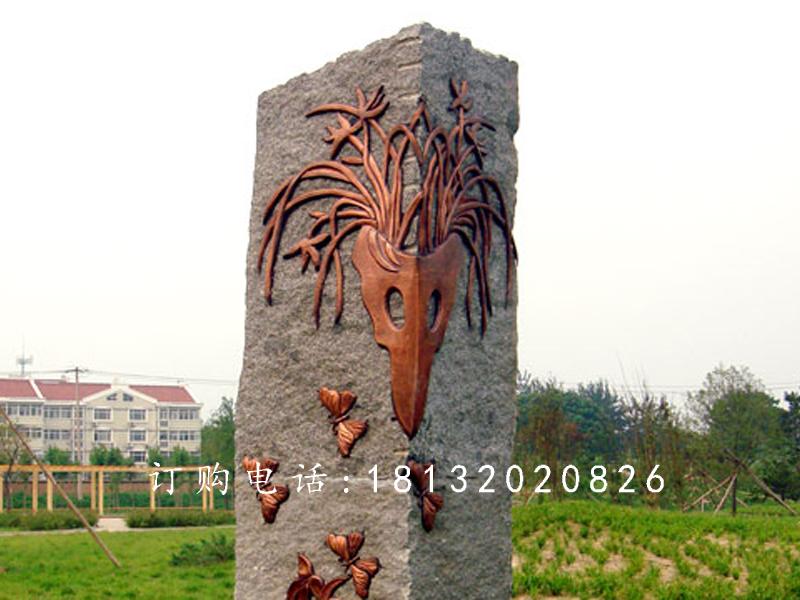 鍛銅浮雕，蝴蝶蘭花銅浮雕