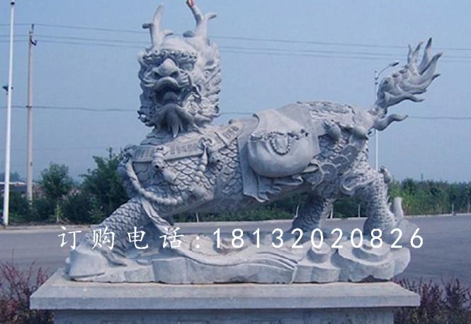 奔跑的麒麟石雕,青石麒麟雕塑