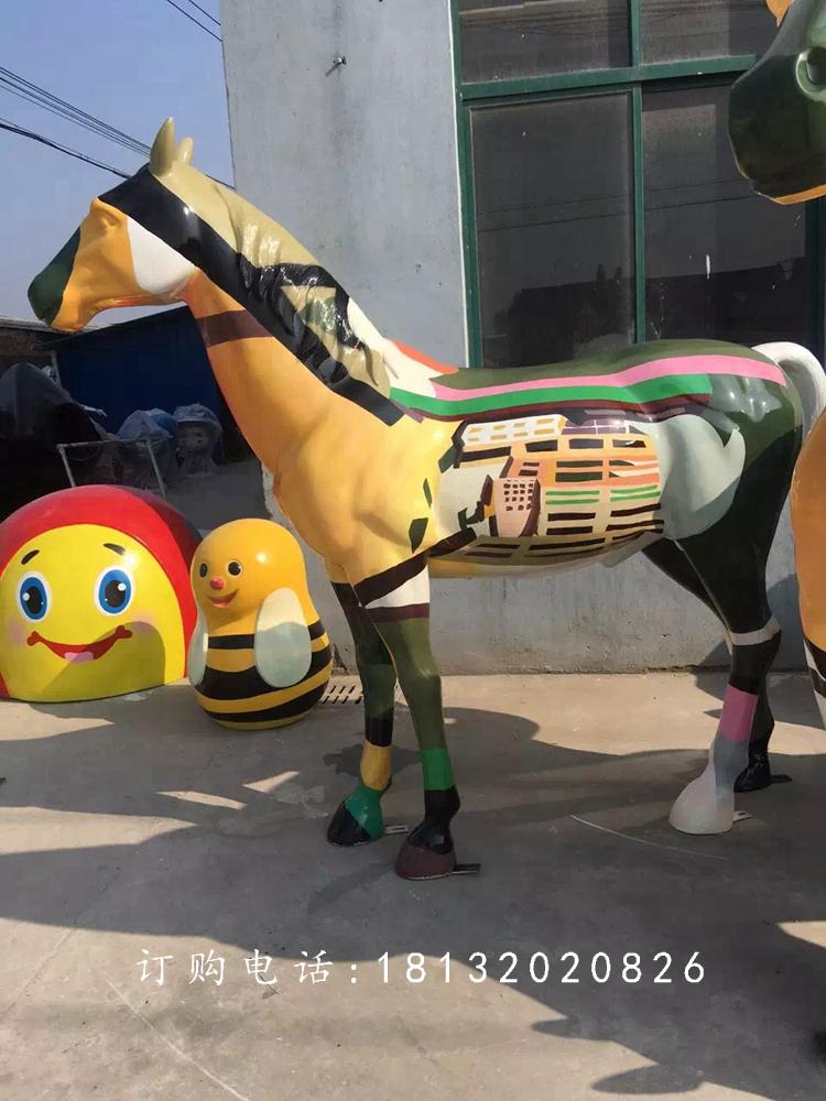 玻璃鋼彩繪馬雕塑,玻璃鋼動(dòng)物雕塑 (1)