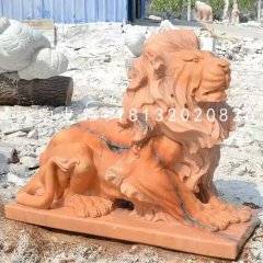 晚霞紅石獅子雕塑,西洋獅子石雕