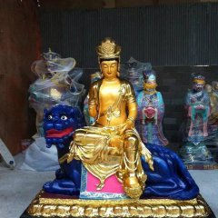 玻璃鋼貼金文殊菩薩，寺廟佛像雕塑