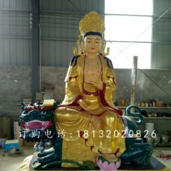 文殊菩薩雕塑,玻璃鋼貼金佛像雕塑