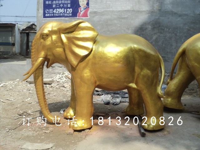 玻璃鋼仿銅大象雕塑，廣場(chǎng)動(dòng)物雕塑 (2)