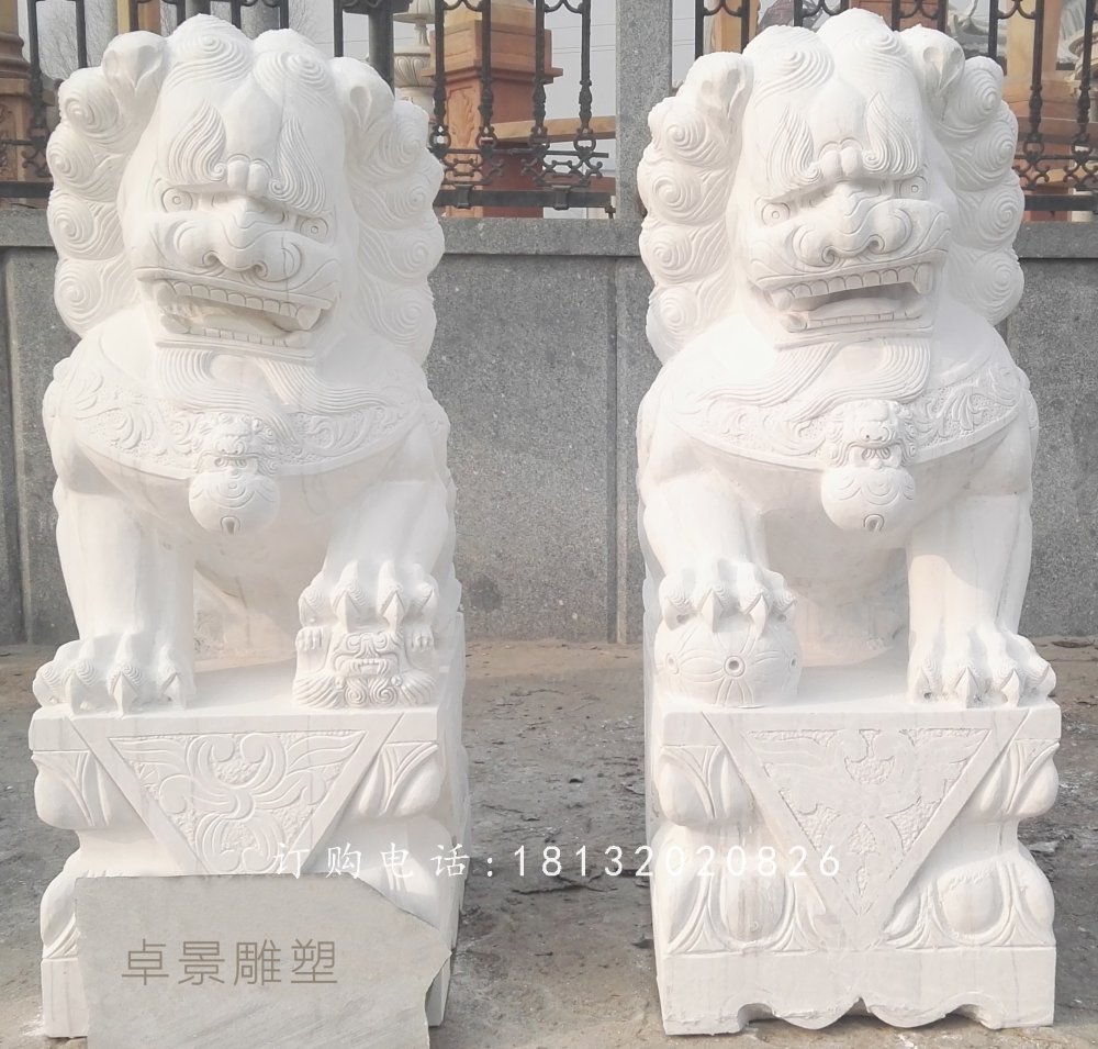 漢白玉獅子石雕，企業(yè)門口獅子石雕