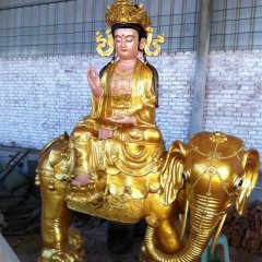 玻璃鋼普賢菩薩雕塑,貼金佛像雕塑