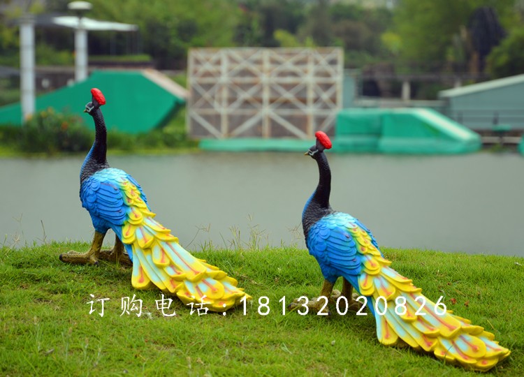 藍孔雀雕塑,玻璃鋼仿真孔雀雕塑 (3)