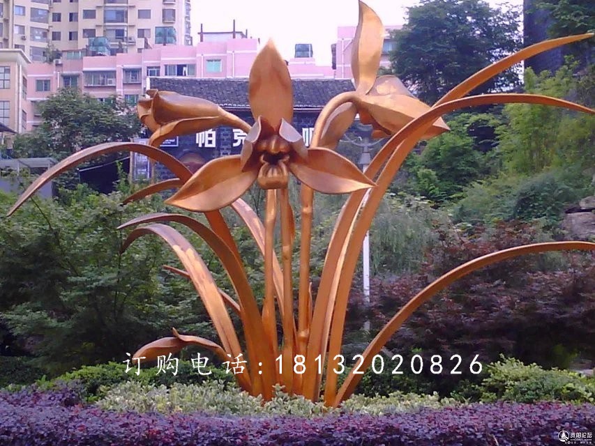 不銹鋼蘭花雕塑，廣場不銹鋼花卉雕塑 (1)
