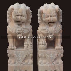 石雕獅子,晚霞紅石獅子雕塑