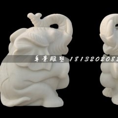小象石雕，漢白玉象鼻向后小象石雕