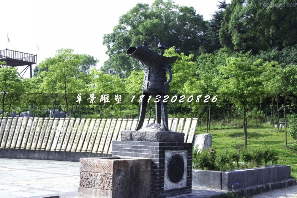 酒樽銅雕，仿古青銅酒器雕塑