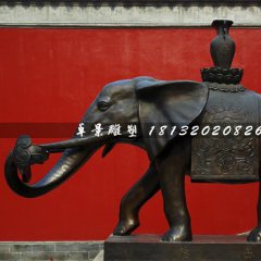 大象銅雕,象馱寶瓶銅雕