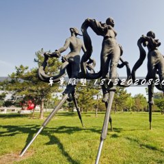 踩高蹺銅雕，公園景觀雕塑