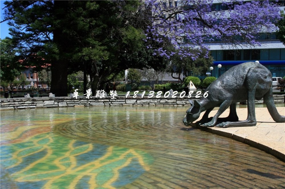 袋鼠飲水銅雕，公園動物銅雕
