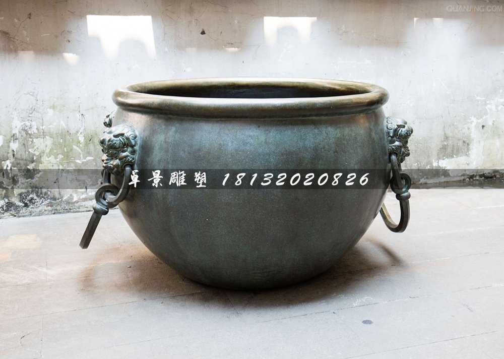 水缸銅雕，仿古銅水缸